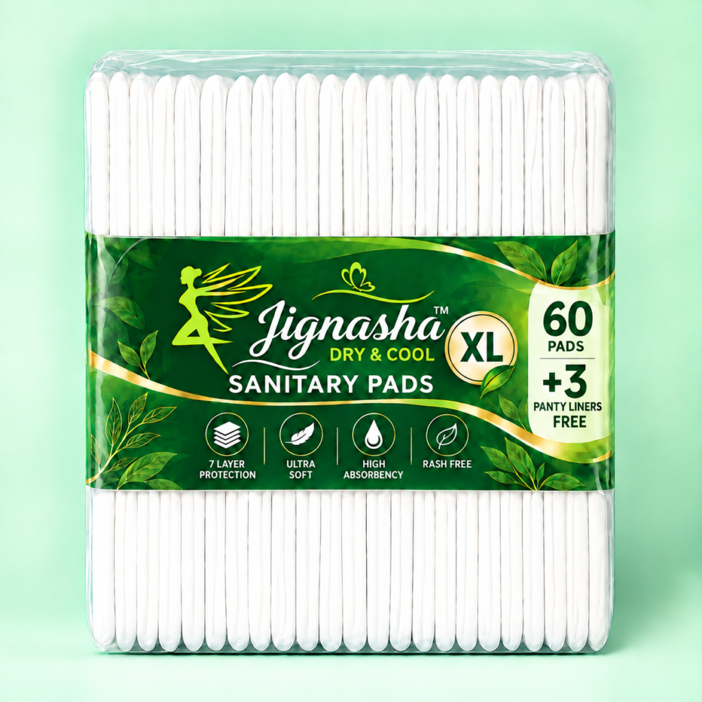 Jignasha Dry & Cool XL Sanitary Pads – Pack of 60 Pads + 3 Panty Liners Free