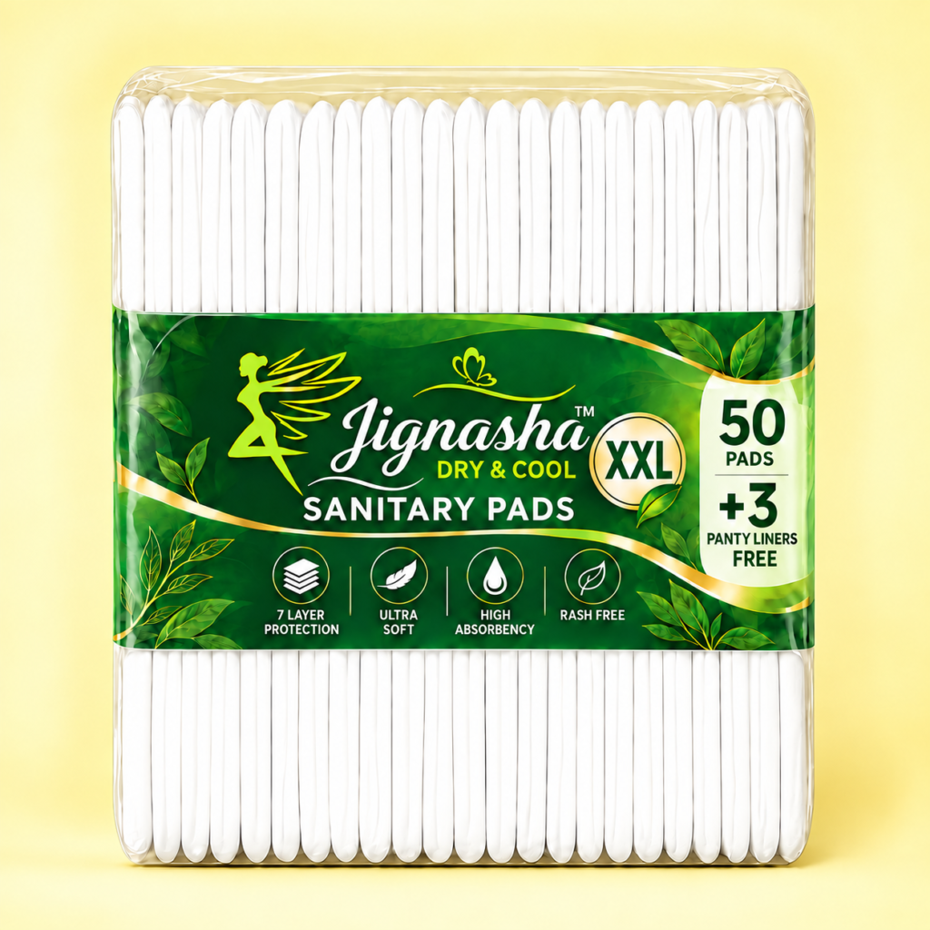 Jignasha Dry & Cool XXL Sanitary Pads – Pack of 50 Pads + 3 Panty Liners Free